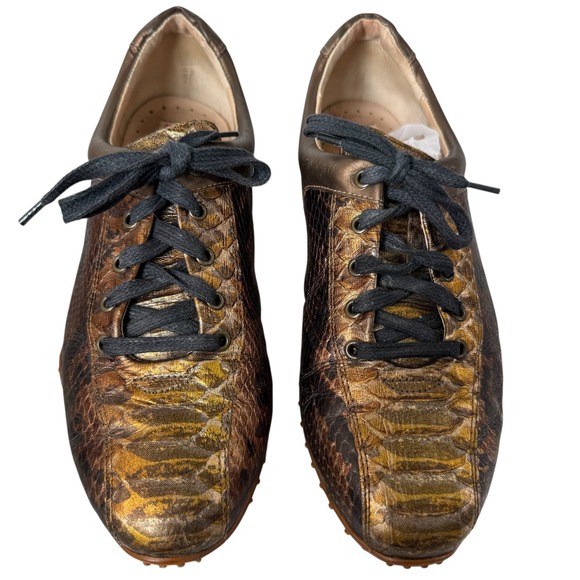 Aerogreen Italy Women Leather Spikeless Golf Shoes Size‎ 8 Gold Snakeskin Luxury - Picture 2 of 16